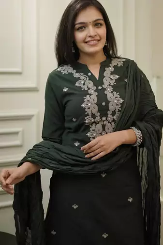 Mahendi cotton silk kurta set with dupatta
