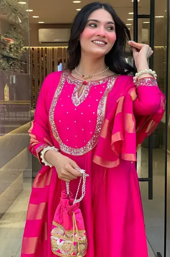 Pink cotton silk kurta set with dupatta