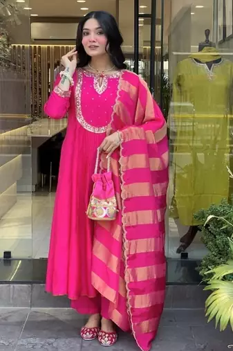 Pink cotton silk kurta set with dupatta