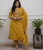 Mustard ethnic cotton silk kurta set with dupatta