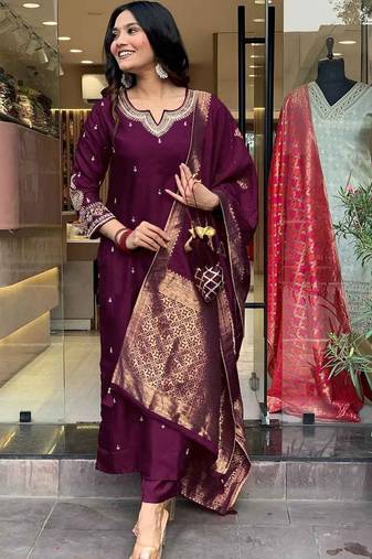 Burgundy embroidered ethnic suit