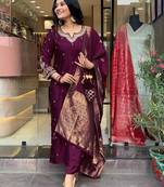 Burgundy embroidered ethnic suit