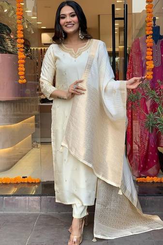 Cream embroidered ethnic suit