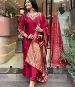 Maroon embroidered ethnic suit