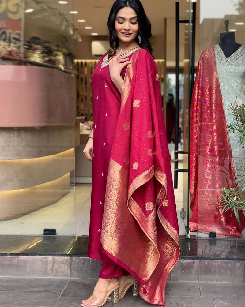 Maroon embroidered ethnic suit