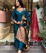 Teal embroidered ethnic suit