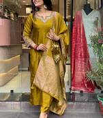 Mustard embroidered ethnic suit