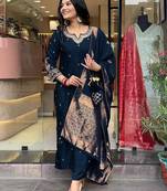 Navy blue embroidered ethnic suit