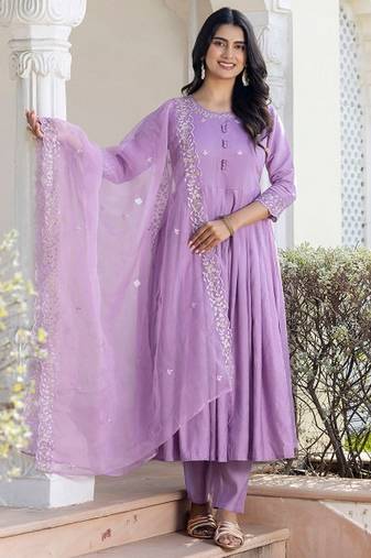 Lavender rayon embroidery work  suit