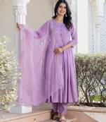 Lavender rayon embroidery work  suit