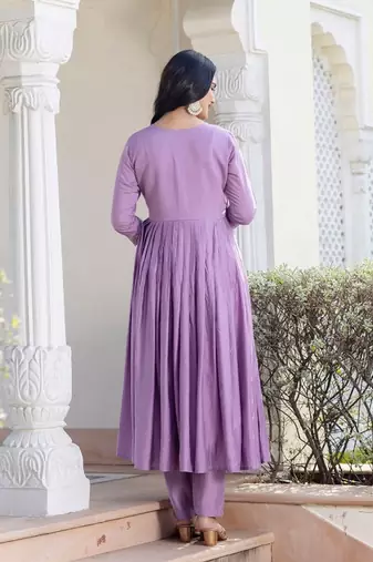 Lavender rayon embroidery suit