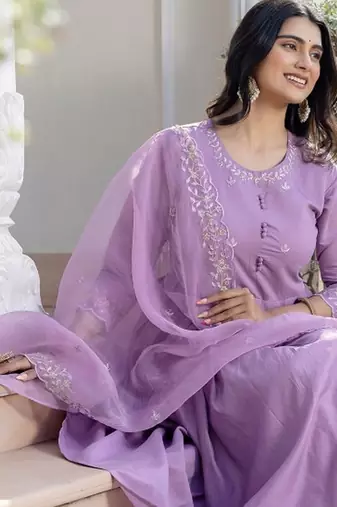Lavender rayon embroidery suit