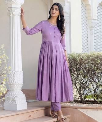 Lavender rayon embroidery suit 4