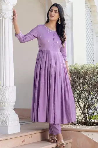 Lavender rayon embroidery suit