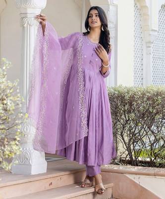 Lavender rayon embroidery suit 5