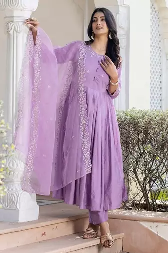 Lavender rayon embroidery suit