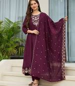 Wine vichitra silk embroidery work  suit