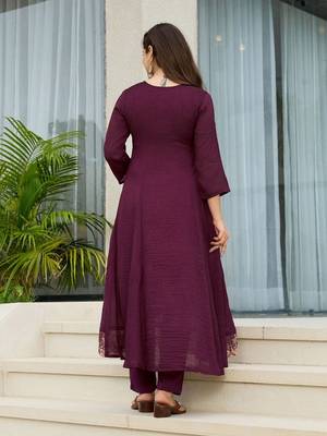 Wine vichitra silk embroidery suit 2