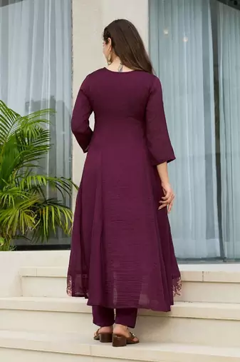 Wine vichitra silk embroidery suit