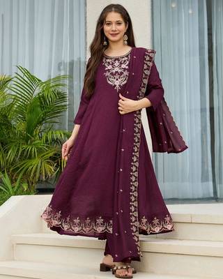 Wine vichitra silk embroidery suit 4