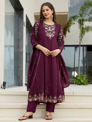 Wine vichitra silk embroidery suit 5