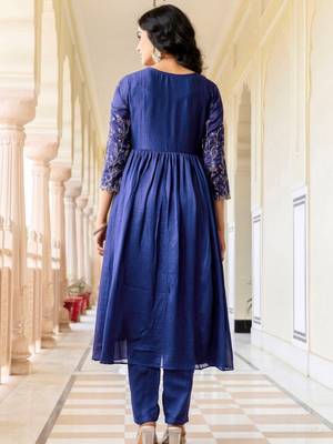 Blue vichitra silk embroidery suit 2