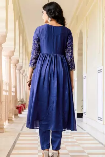 Blue vichitra silk embroidery suit