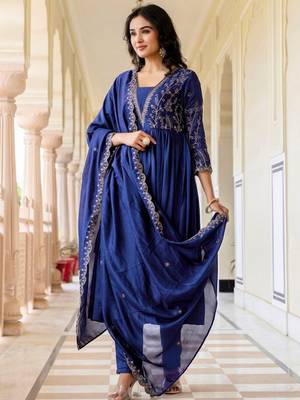 Blue vichitra silk embroidery suit 3