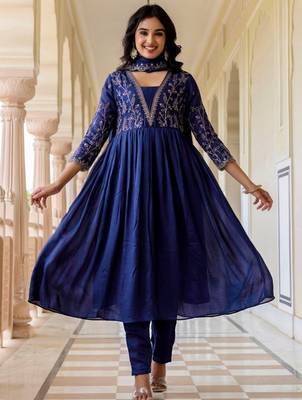 Blue vichitra silk embroidery suit 4