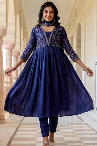 Blue vichitra silk embroidery suit