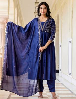 Blue vichitra silk embroidery suit 5
