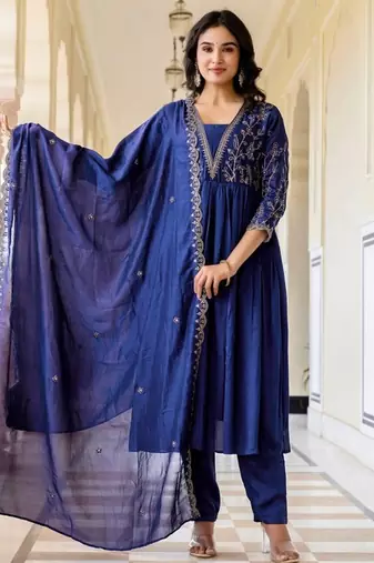 Blue vichitra silk embroidery suit