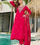 Pink vichitra silk embroidery work  suit