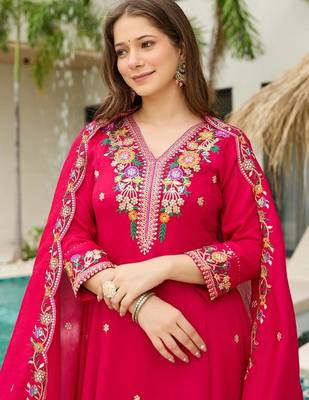 Pink vichitra silk embroidery suit 3