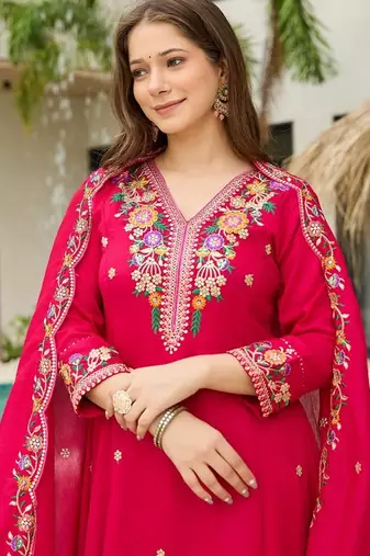 Pink vichitra silk embroidery suit