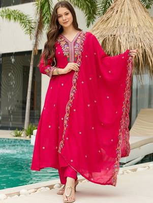 Pink vichitra silk embroidery suit 4