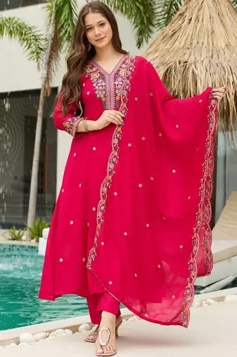 Pink vichitra silk embroidery suit