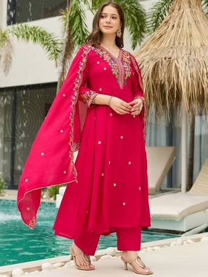 Pink vichitra silk embroidery suit 5