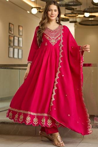 Pink vichitra silk embroidery work  suit