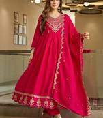 Pink vichitra silk embroidery work  suit