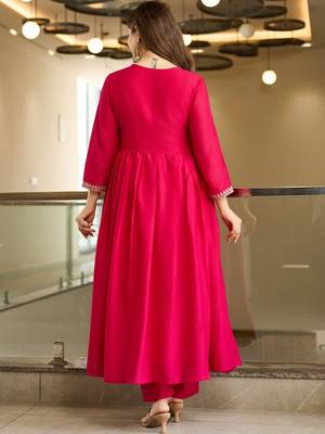 Pink vichitra silk embroidery suit 2