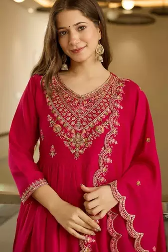 Pink vichitra silk embroidery suit
