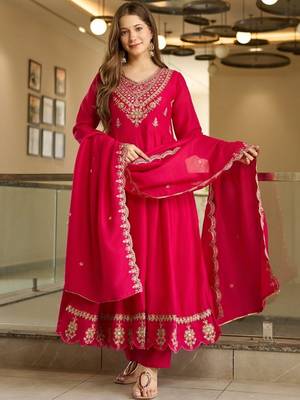 Pink vichitra silk embroidery suit 5