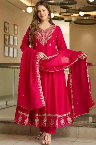 Pink vichitra silk embroidery suit