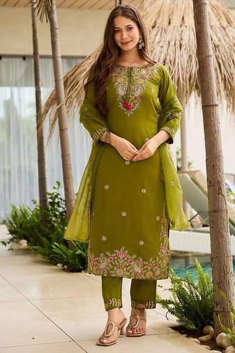 Mahendi rayon embroidery work  suit