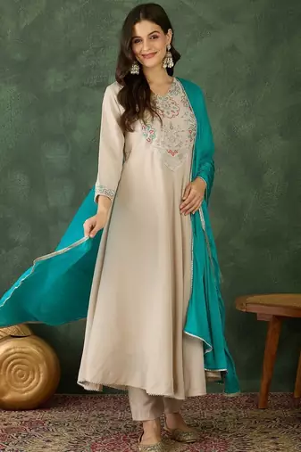 Chiku color rayon fabric designer embroidery work graceful partywear suit
