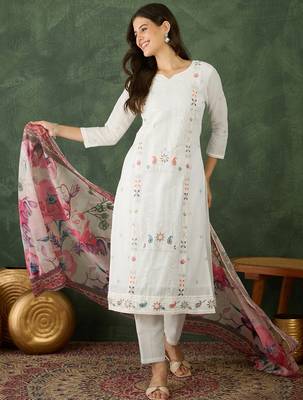 Off white cotton embroidery suit 1