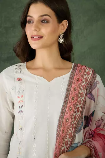 Off white cotton embroidery suit