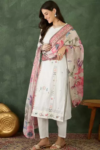 Off white cotton embroidery suit