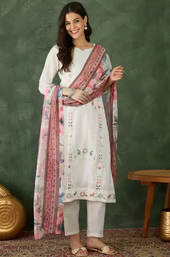 Off white cotton embroidery suit